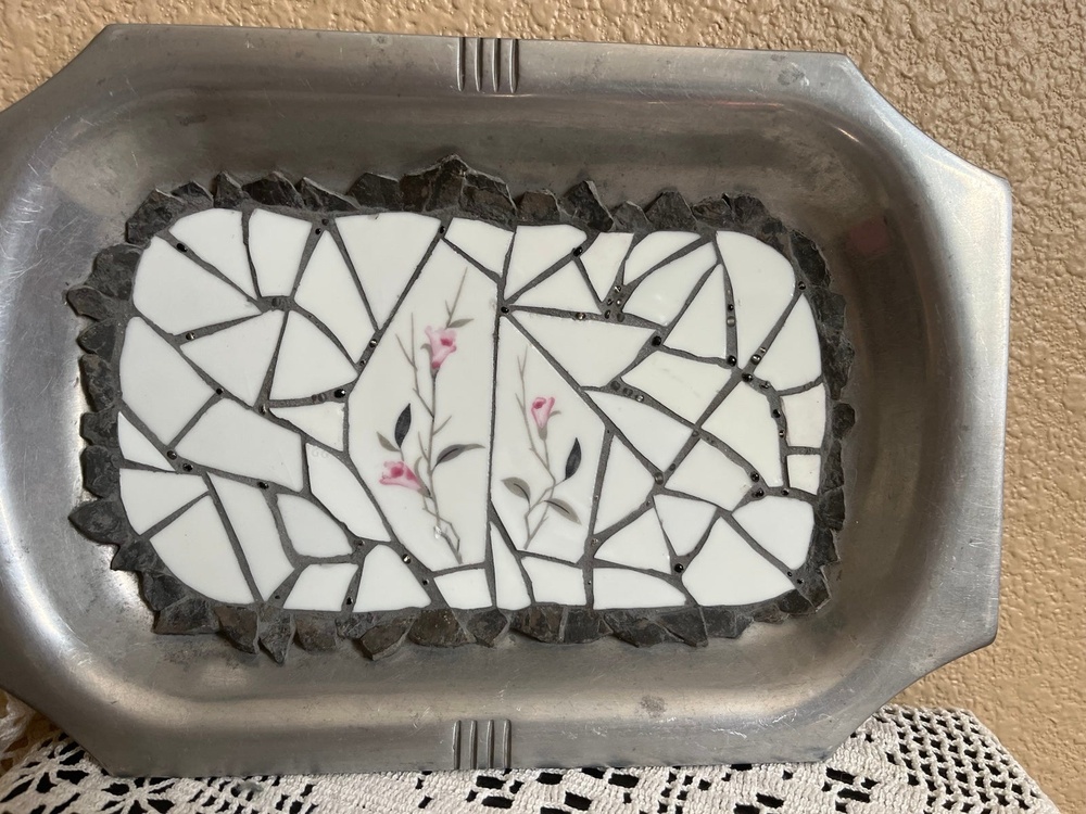 Gorgeous Mosaic Art on Pewter Tray
